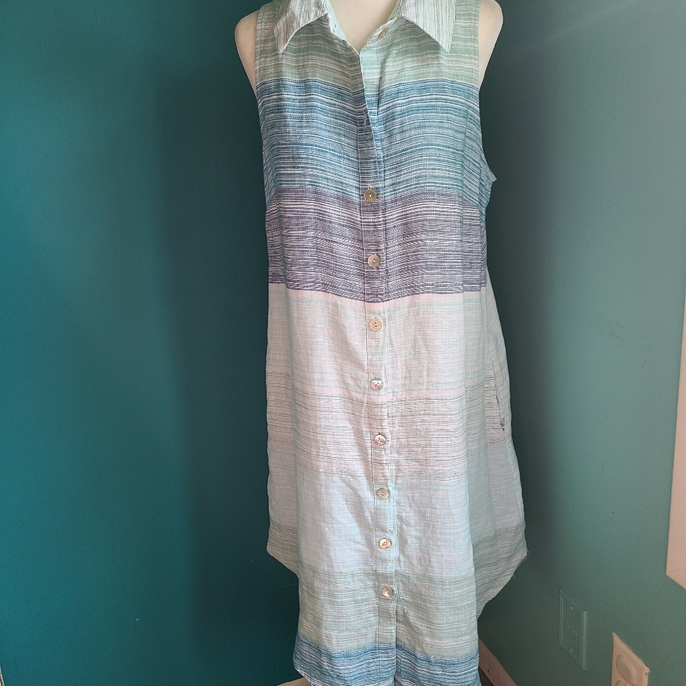 Boho chic linen button front/back dress with pockets